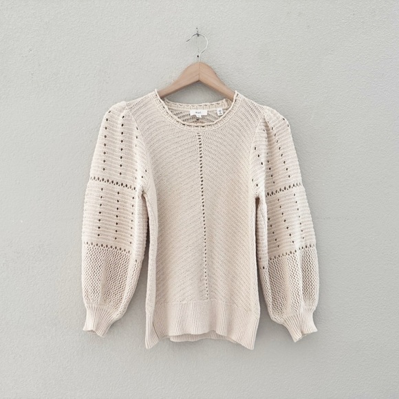 A.L.C. Intarsia Knit Sweater Crochet Cotton Pullover Puff Classic Minimalist XS - Picture 5 of 14